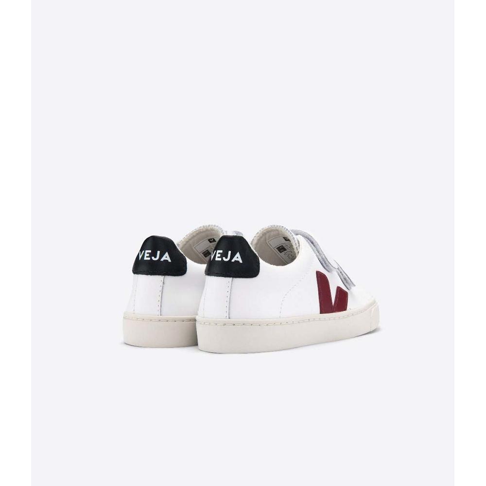 White/Black/Red Kids' Veja ESPLAR LEATHER Sneakers | AU 819MQZ